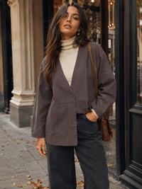 WOMEN'S LONG SLEEVE BUTTON CLOSURE FRONT POCKETS BLAZER
