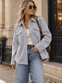 WOMEN'S LONG SLEEVE BUTTON UP FRONT POCKETS JACKET