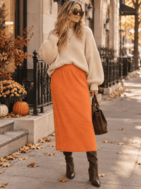 WOMEN'S ELASTIC WAIST DETAILED MAXI SKIRT