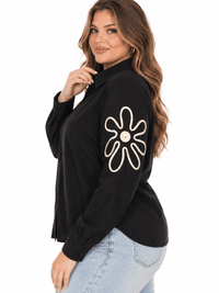 PLUS SIZE LONG SLEEVE BUTTON UP EMBROIDERY DETAILED BLOUSE