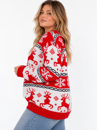 PLUS SIZE LONG SLEEVE HOLIDAY PRINT PULLOVER SWEATER