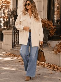 WOMEN'S LONG SLEEVE BUTTON CLOSURE FRONT POCKETS COAT