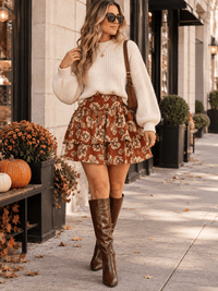 ENTRO WOMEN'S ZIPPER CLOSURE RUFFLE TIERED FLORAL MINI SKIRT
