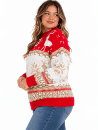 PLUS SIZE LONG SLEEVE HOLIDAY PRINT PULLOVER SWEATER
