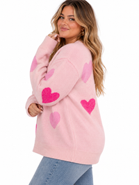 PLUS SIZE LONG SLEEVE HEARTS GRAPHIC PULLOVER SWEATER