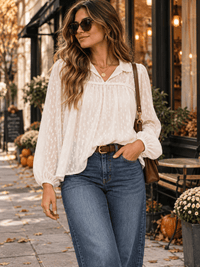 WOMEN'S LONG SLEEVE V-NECK DETAILED BLOUSE
