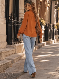 WOMEN'S LONG SLEEVE ELASTIC MOCK NECK BLOUSE
