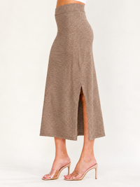 WOMEN'S ELASTIC WAIST SIDE SLIT MAXI SKIRT
