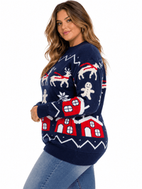 ****PLUS SIZE LONG SLEEVE HOLIDAY PRINT PULLOVER SWEATER