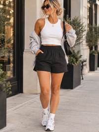 ENTRO WOMEN'S ELASTIC WAIST POCKETS PUFFER MINI SHORTS