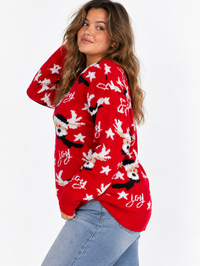 PLUS SIZE LONG SLEEVE HOLIDAY PRINT JOY PULLOVER SWEATER