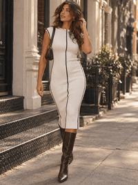 WOMEN'S SLEEVELESS MOCK NECK RIBBED BODYCON MIDI DRESS
