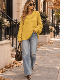 WOMEN'S LONG SLEEVE COWL NECK KNIT PULLOVER SWEATER