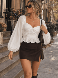 WOMEN'S LONG SLEEVE V-NECK SMOCK BLOUSE