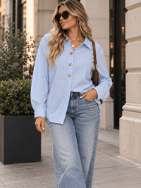 WOMEN'S LONG SLEEVE BUTTON UP STRIPES SHIRT