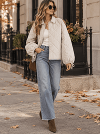 WOMEN'S LONG SLEEVE BUTTON CLOSURE FRONT POCKETS PUFFER JACKET