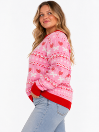 PLUS SIZE LONG SLEEVE MULTI PRINT PULLOVER SWEATER
