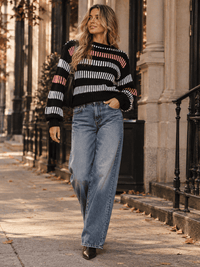 WOMEN'S LONG SLEEVE PULLOVER COLORBLOCK KNIT SWEATER