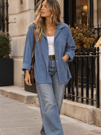 WOMEN'S LONG SLEEVE BUTTON UP FRONT POCKET CORDUROY SHIRT