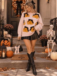 WOMEN'S LONG SLEEVE PUMPKINS GRAPHIC PULLOVER SWEATER