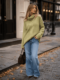WOMEN'S LONG SLEEVE TURTLE NECK KNIT PULLOVER SWEATER