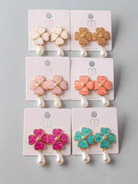 FASHION ASSORTED COLORS PEARL FLOWERS EARRINGS