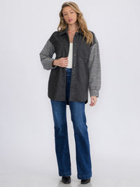 WOMEN'S LONG SLEEVE BUTTON CLOSURE FRONT POCKETS COLORBLOCK CONTRAST SHACKET