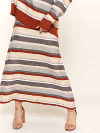 WOMEN'S ELASTIC WAIST COLORBLOCK STRIPES MAXI SKIRT