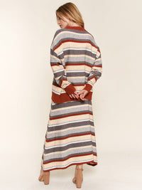 WOMEN'S ELASTIC WAIST COLORBLOCK STRIPES MAXI SKIRT