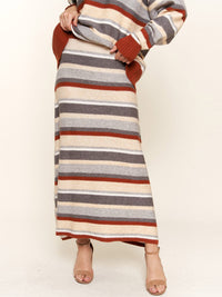WOMEN'S ELASTIC WAIST COLORBLOCK STRIPES MAXI SKIRT