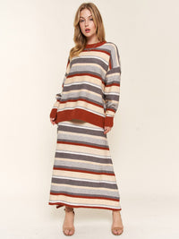 WOMEN'S ELASTIC WAIST COLORBLOCK STRIPES MAXI SKIRT