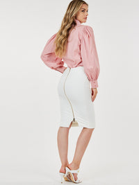 WOMEN'S ZIPPER CLOSURE PENCIL MIDI SKIRT