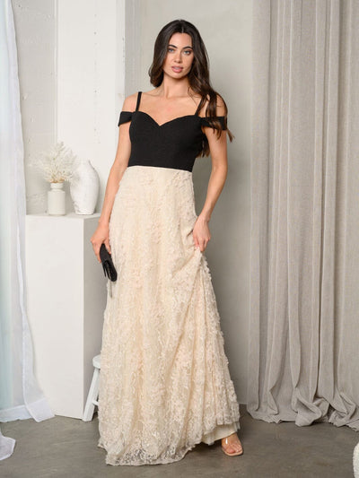 WOMEN'S SLEEVELESS SHIMMER LACE MAXI GOWN DRESS