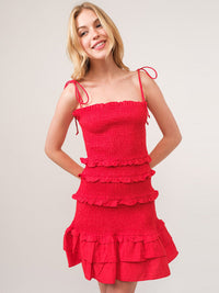 WOMEN'S SLEEVELESS SMOCK RUFFLE TIERED MINI DRESS