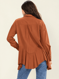 ENTRO WOMEN'S LONG SLEEVE BUTTON UP PEPLUM BLOUSE