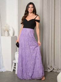 WOMEN'S SLEEVELESS SHIMMER LACE MAXI GOWN DRESS