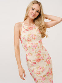 WOMEN'S SLEEVELESS FLORAL BODYCON CROCHET MAXI DRESS