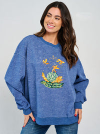 WOMEN'S LONG SLEEVE GRAPHIC STUDS PULLOVER SWEATER