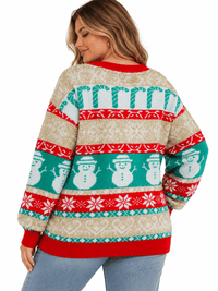 PLUS SIZE LONG SLEEVE HOLIDAY PRINT SHIMMER PULLOVER SWEATER