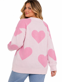 PLUS SIZE LONG SLEEVE HEARTS GRAPHIC PULLOVER SWEATER