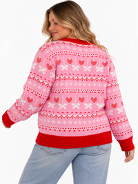PLUS SIZE LONG SLEEVE MULTI PRINT PULLOVER SWEATER