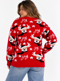 PLUS SIZE LONG SLEEVE HOLIDAY PRINT JOY PULLOVER SWEATER
