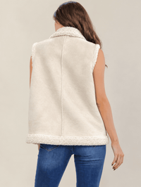 WOMEN'S SLEEVELESS ZIP UP FRONT POCKETS SHERPA CONTRAST VEST