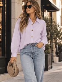 WOMEN'S LONG SLEEVE BUTTON UP STRIPES SHIRT
