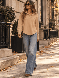 WOMEN'S LONG SLEEVE V-NECK BUTTON CLOSURE TOP