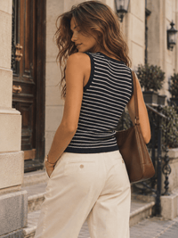 WOMEN'S SLEEVELESS BUTTON UP COLORBLOCK KNITTED TOP