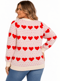 PLUS SIZE LONG SLEEVE HEARTS GRAPHIC PULLOVER SWEATER