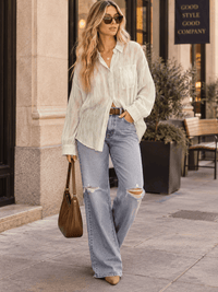 WOMEN'S LONG SLEEVE BUTTON UP TIE DYE DETAILED SHIRT