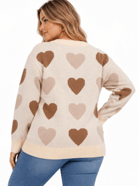 PLUS SIZE LONG SLEEVE HEARTS PRINT PULLOVER COLORBLOCK SWEATER