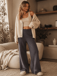 WOMEN'S ELASTIC WAIST KNIT WIDE LEG PANTS